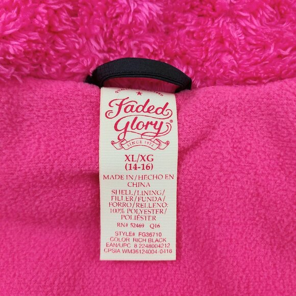 Faded Glory Hooded Puffer Jacket Youth XL 14/16 Black Pink Full Zip Fleece Warm - Picture 11 of 11